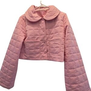 NWOT Valentines sugar Thrillz Pink Quilted Cropped Jacket Faux Fur Lined Size S